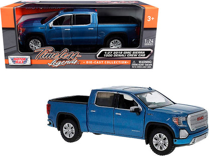 2019 GMC Sierra 1500 Denali Crew Cab Pickup Truck Blue Metallic 1/24-1/27 Diecast Model Car by Motormax-0