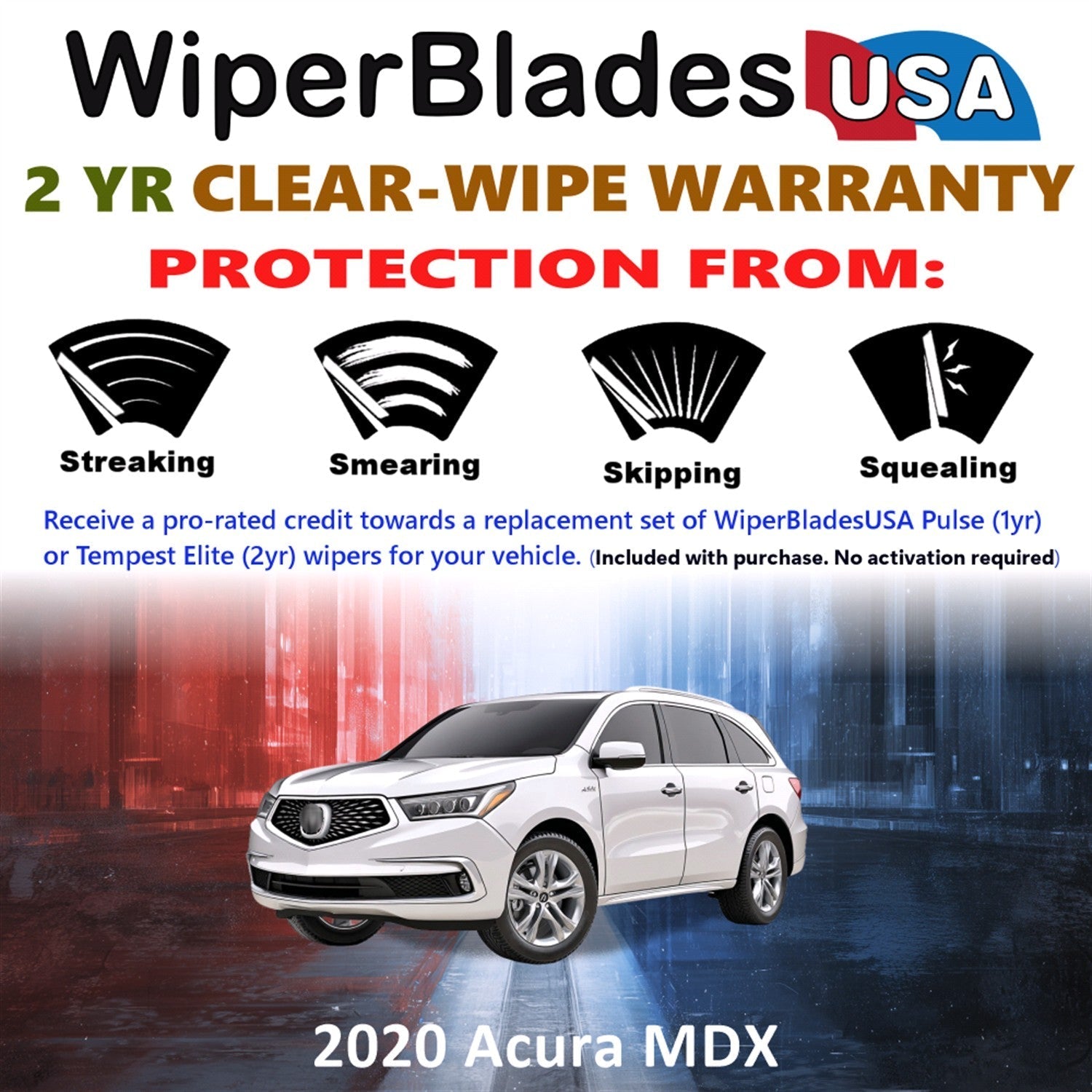 2020 Acura MDX Wiper Blades w/2yr Wear Warranty (Set of 3) w/Rear Beam Wipers-1
