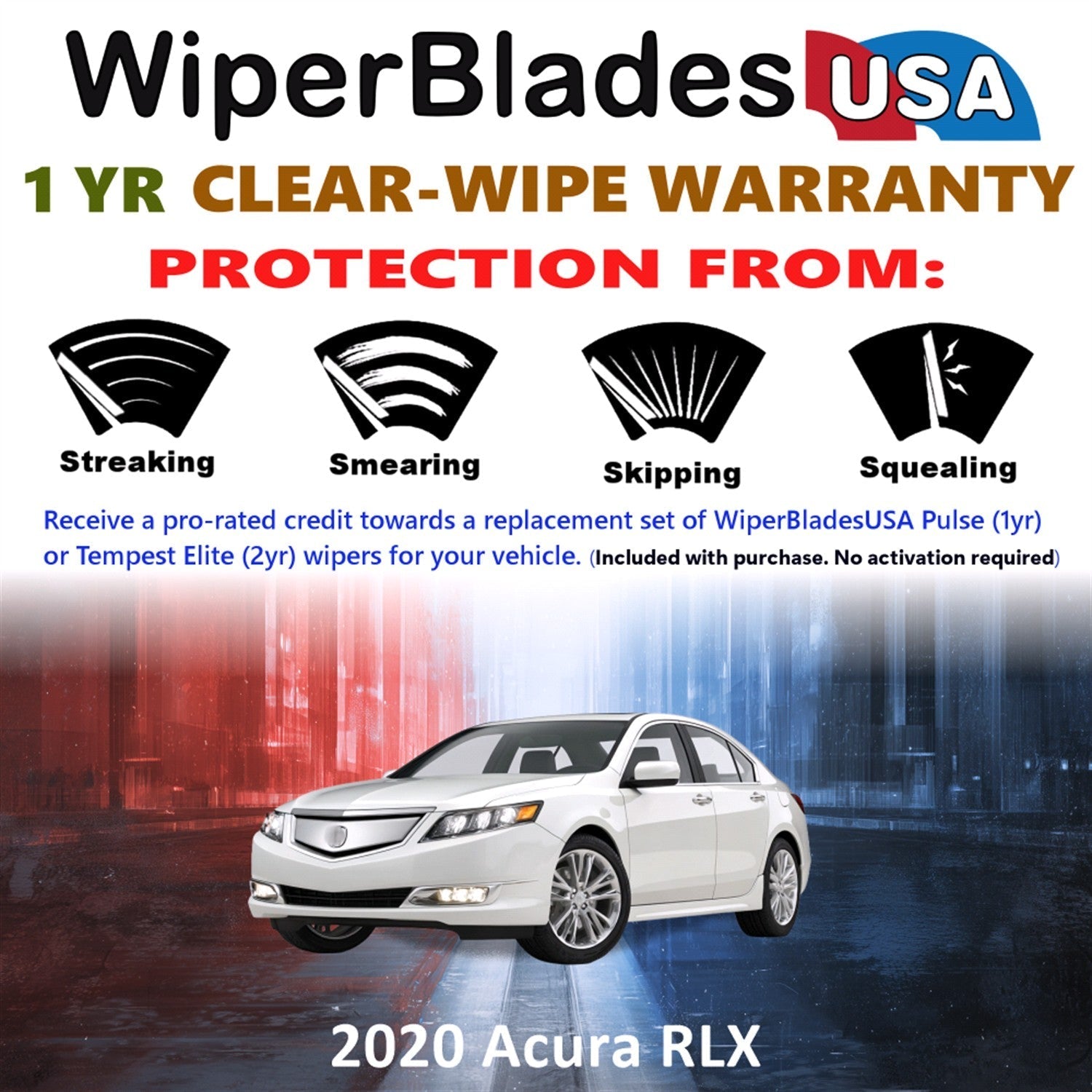 2020 Acura RLX Wiper Blades Set w/1yr Wear Warranty (Set of 2) Pulse Beam Wipers-1