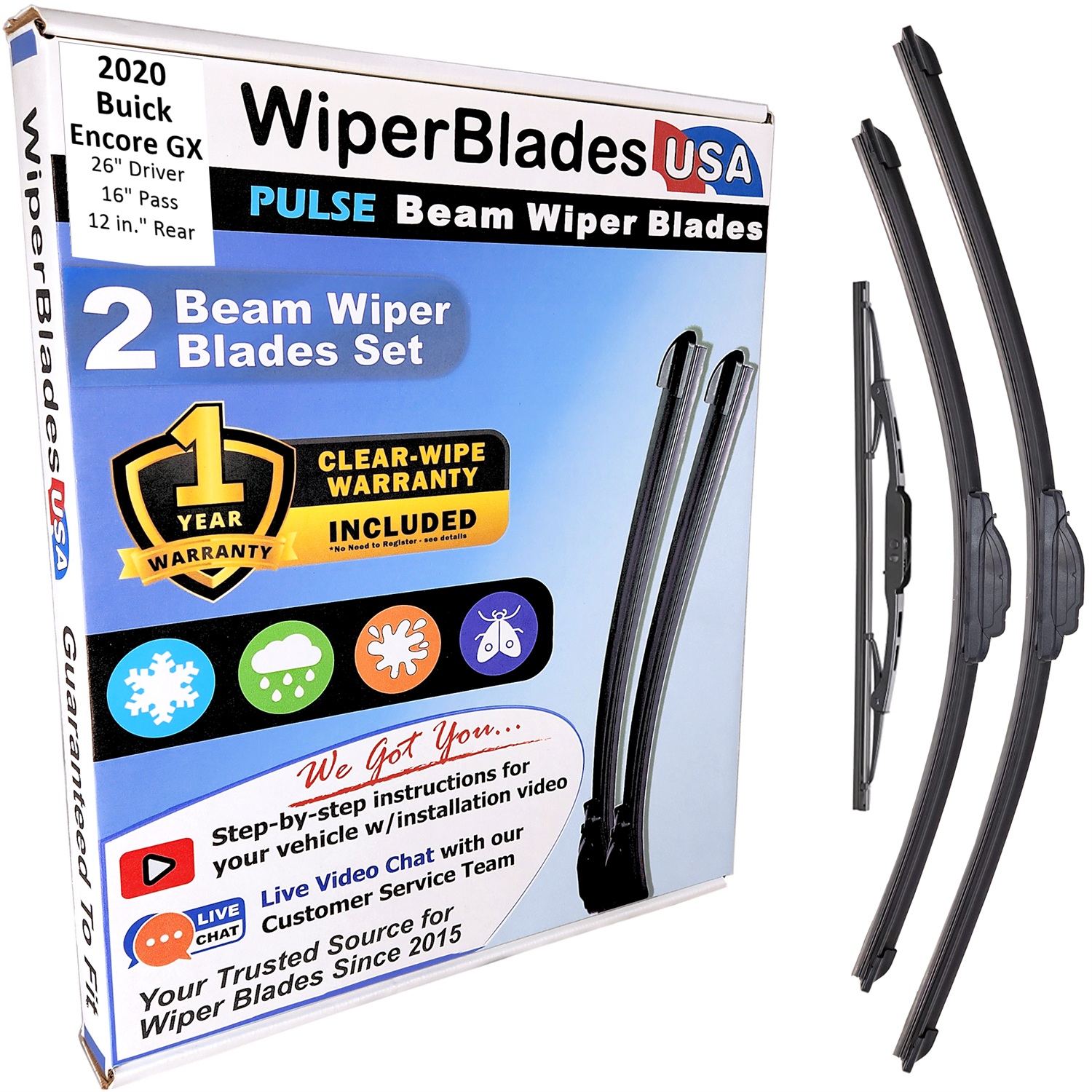 2020 Buick Encore GX Wiper Blades w/1yr Wear Warranty (Set of 3) w/Rear Wipers-0