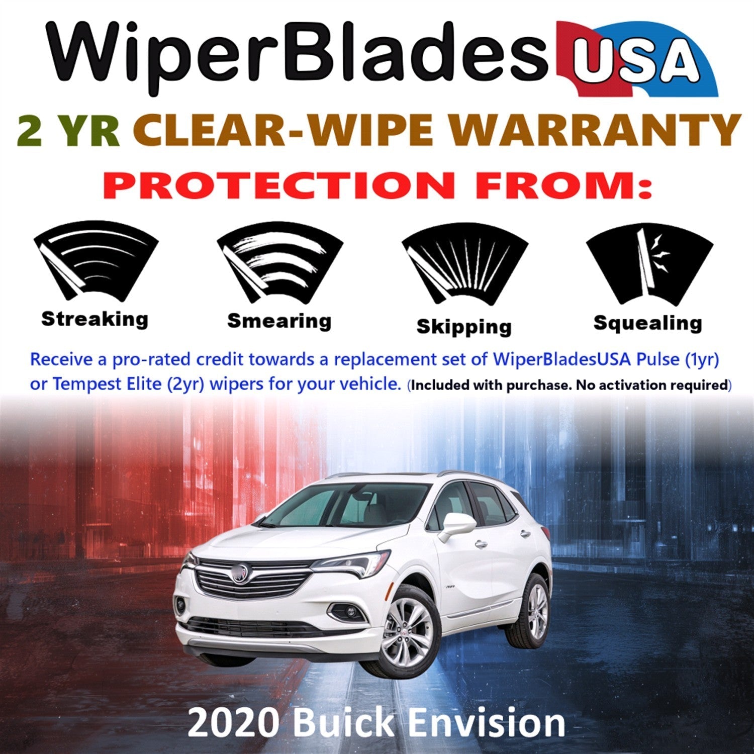 2020 Buick Envision Wiper Blades w/2yr Wear Warranty (Set of 2) Beam Wipers-1