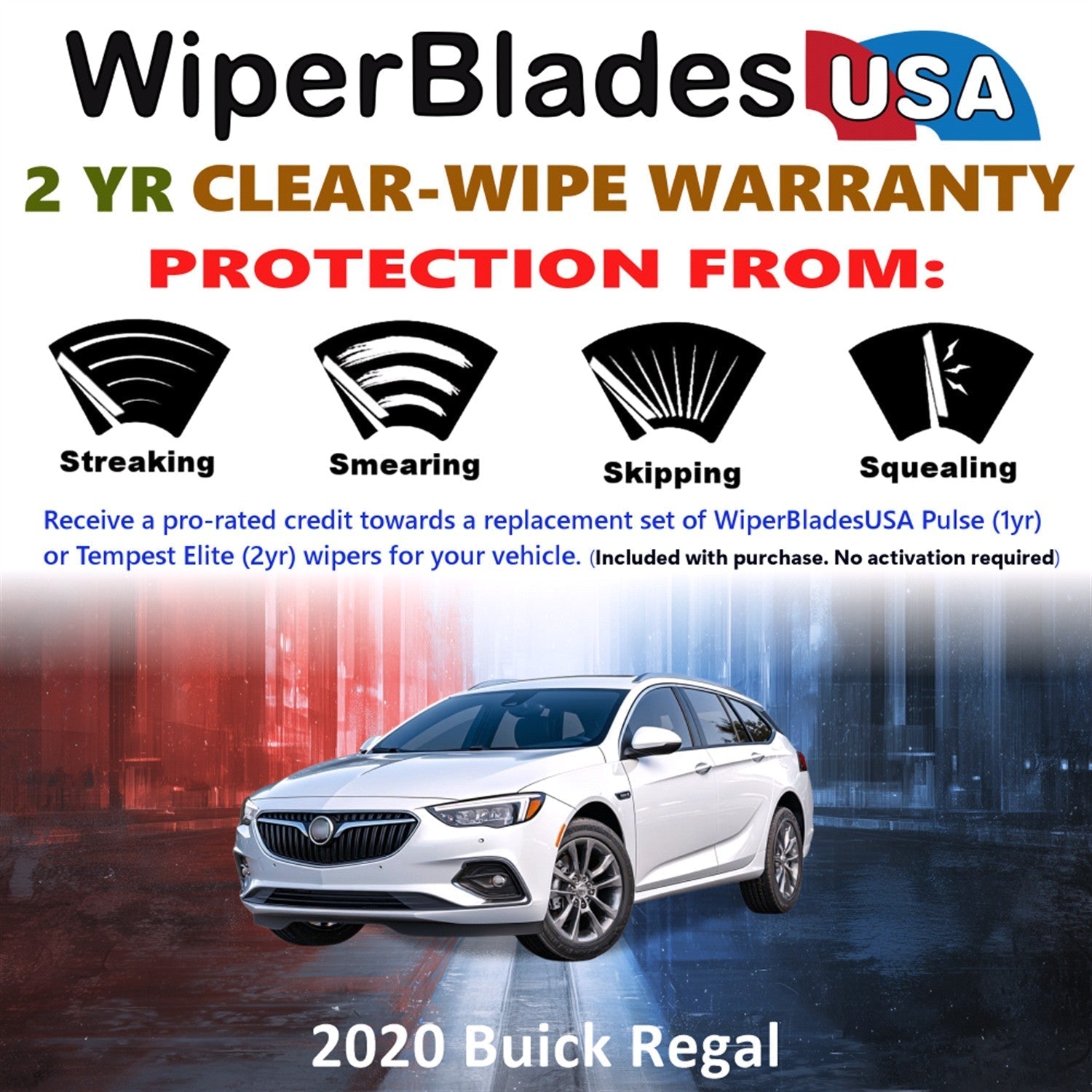 2020 Buick Regal Wiper Blades Set w/2yr Warranty (Set of 2) Tempest Elite Wipers-1