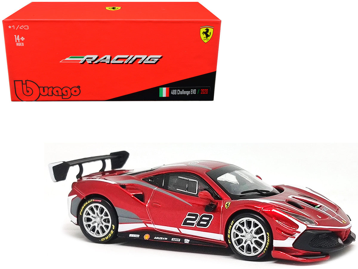 2020 Ferrari 488 Challenge EVO #28 Red with Graphics "Racing" Series 1/43 Diecast Model Car by Bburago-0