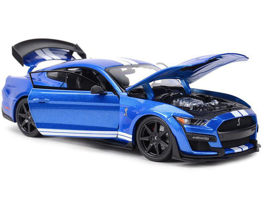 2020 Ford Mustang Shelby GT500 Blue Metallic with White Stripes "Special Edition" 1/18 Diecast Model Car by Maisto-2