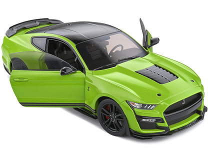 2020 Ford Mustang Shelby GT500 Grabber Lime Green Metallic with Black Top and Stripes 1/18 Diecast Model Car by Solido-1