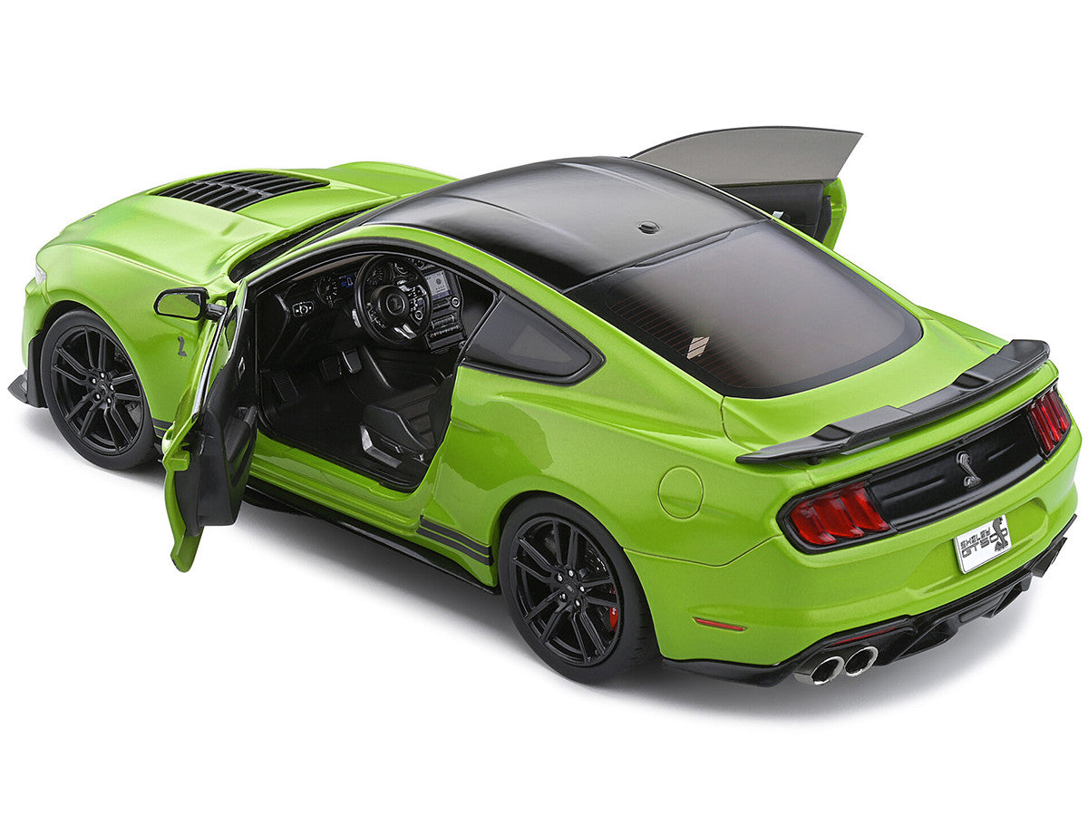 2020 Ford Mustang Shelby GT500 Grabber Lime Green Metallic with Black Top and Stripes 1/18 Diecast Model Car by Solido-3