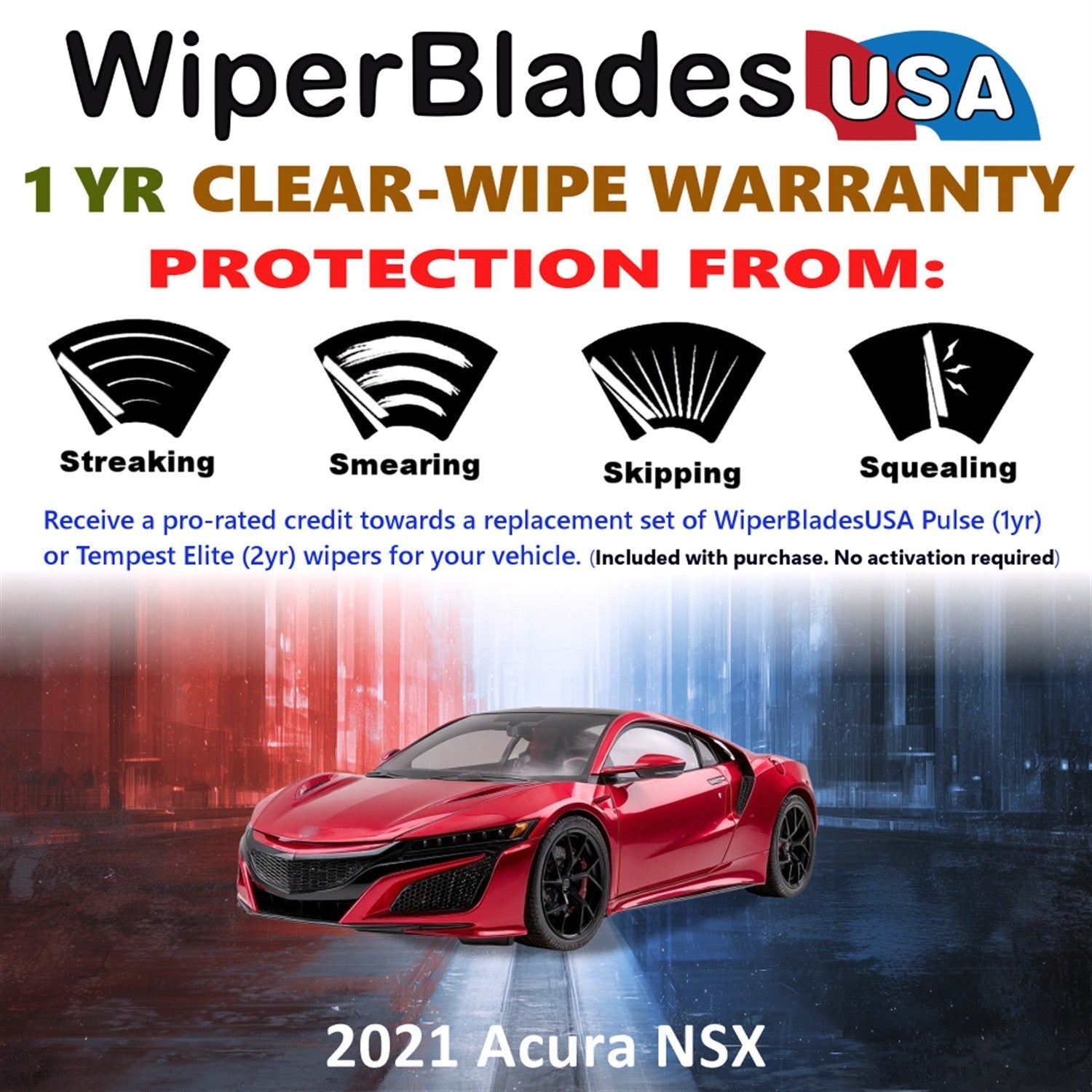 2021 Acura NSX Wiper Blades Set w/1yr Wear Warranty (Set of 2) Pulse Beam Wipers-1