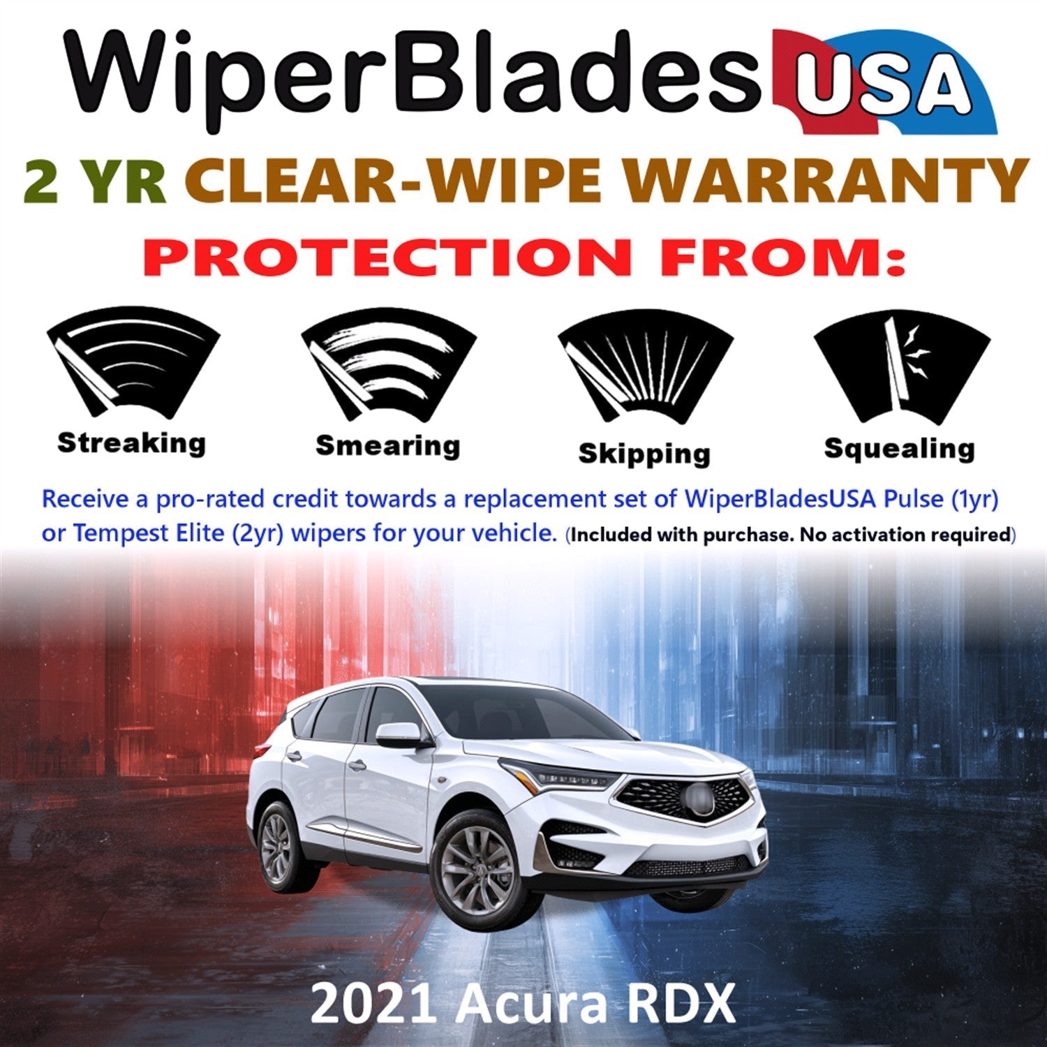 2021 Acura RDX Wiper Blades w/2yr Wear Warranty (Set of 3) w/Rear Beam Wipers-1