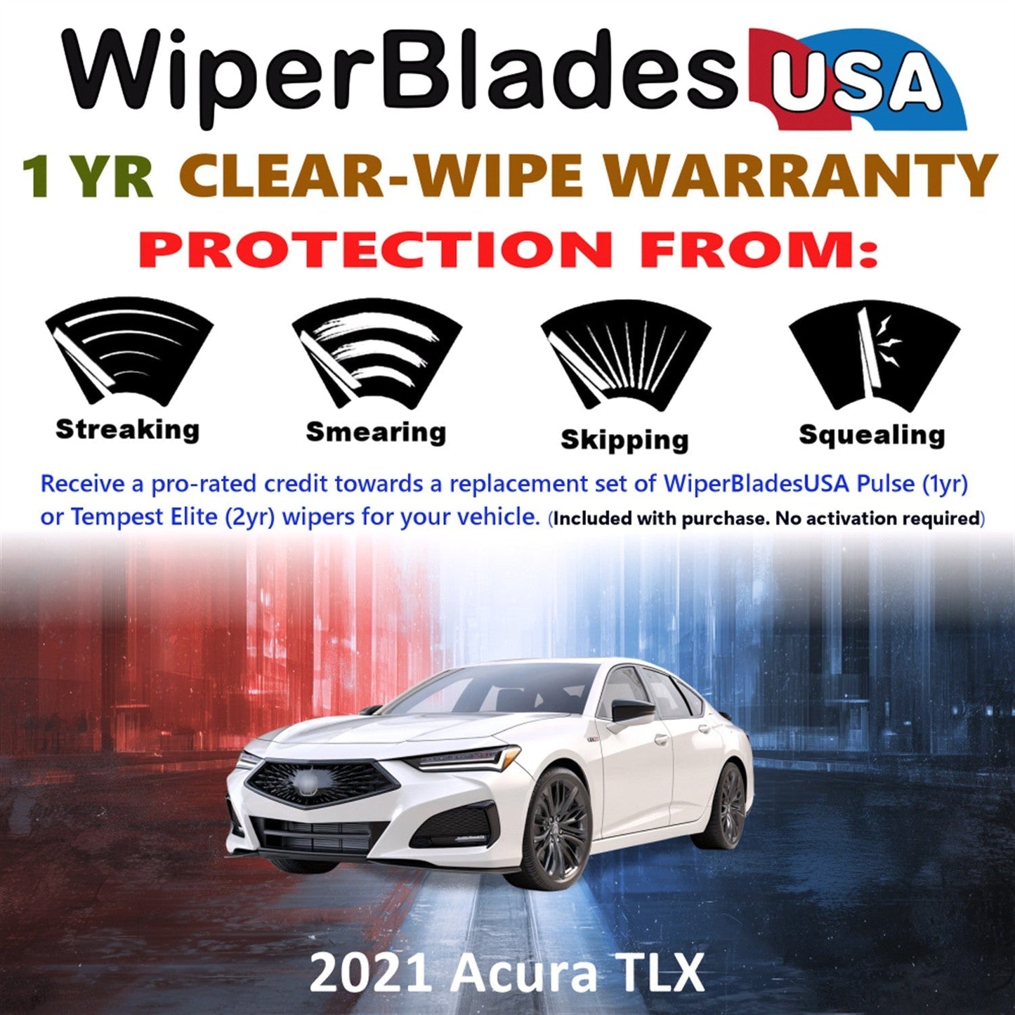 2021 Acura TLX Wiper Blades Set w/1yr Wear Warranty (Set of 2) Pulse Beam Wipers-1