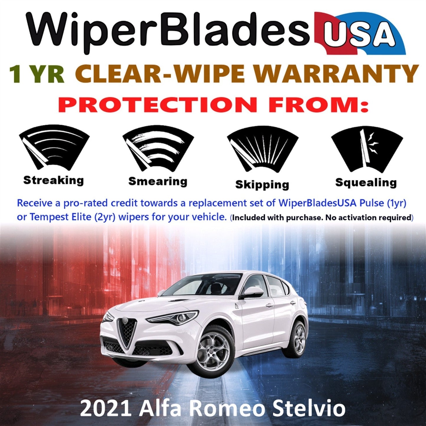 2021 Alfa Romeo Stelvio Wiper Blades w/1yr Wear Warranty (Set of 2) Wipers-1