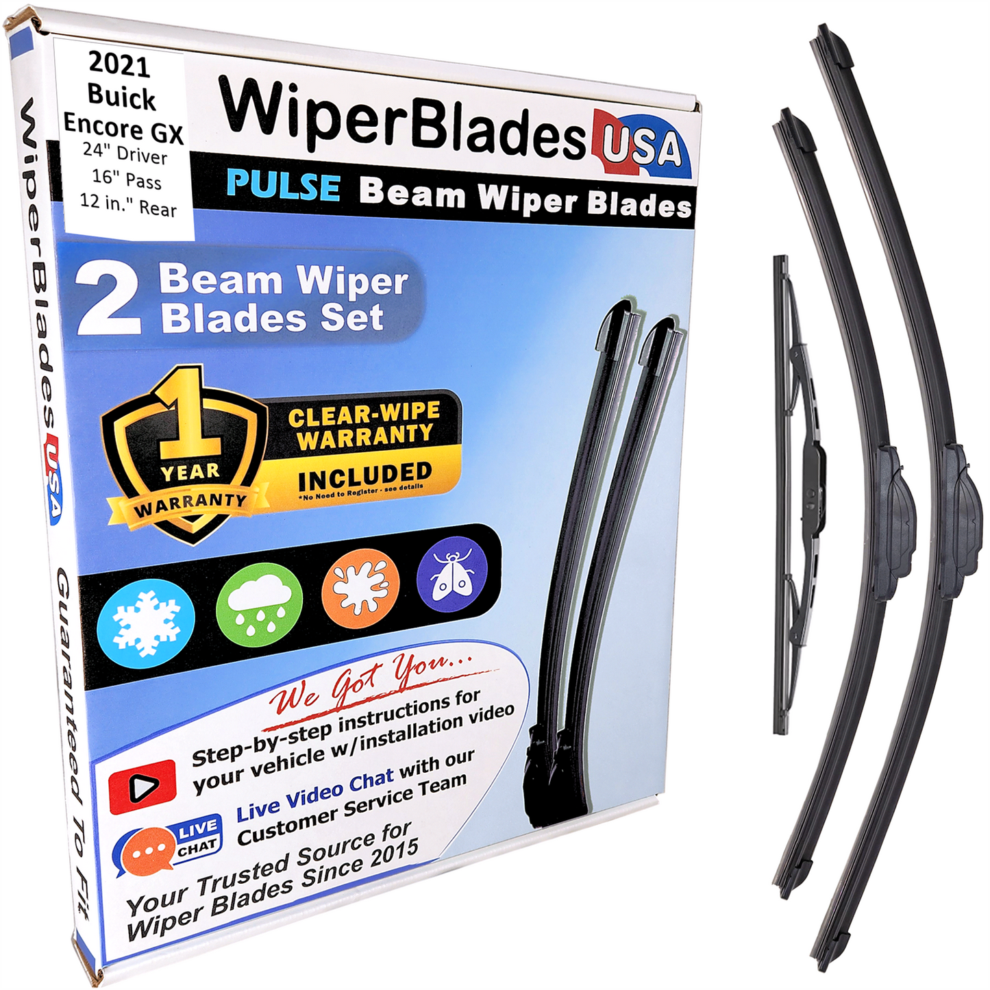 2021 Buick Encore GX Wiper Blades w/1yr Wear Warranty (Set of 3) w/Rear Wipers-0