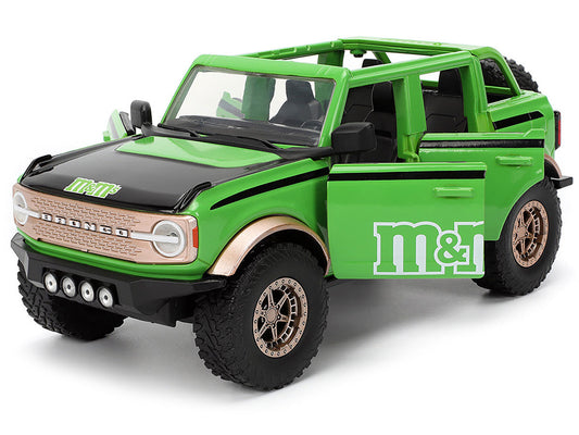 2021 Ford Bronco Green with Black Stripes and Green M&M's Diecast Figure "Hollywood Rides" Series 1/24 Diecast Model Car by Jada-0