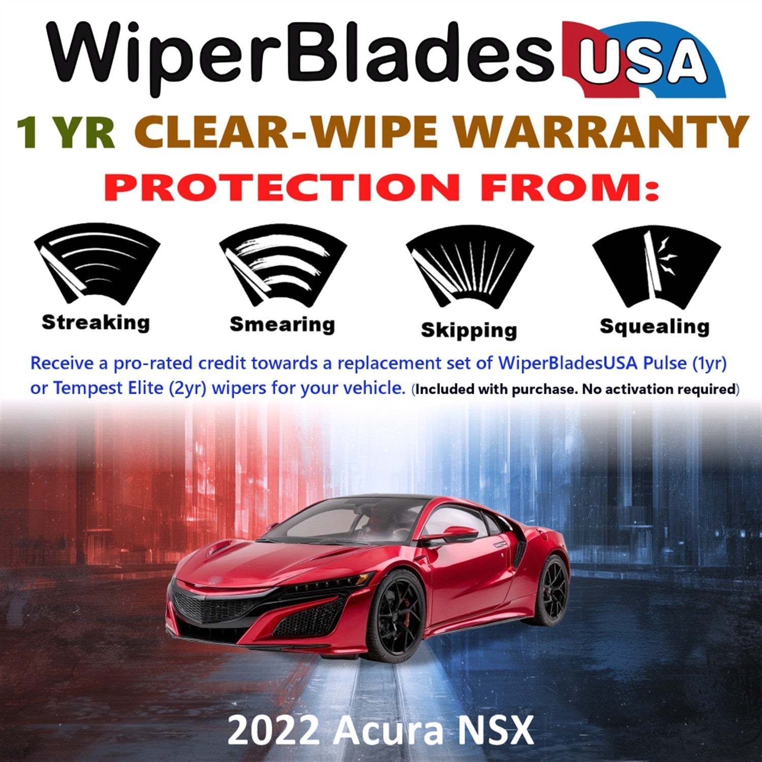 2022 Acura NSX Wiper Blades Set w/1yr Wear Warranty (Set of 2) Pulse Beam Wipers-1