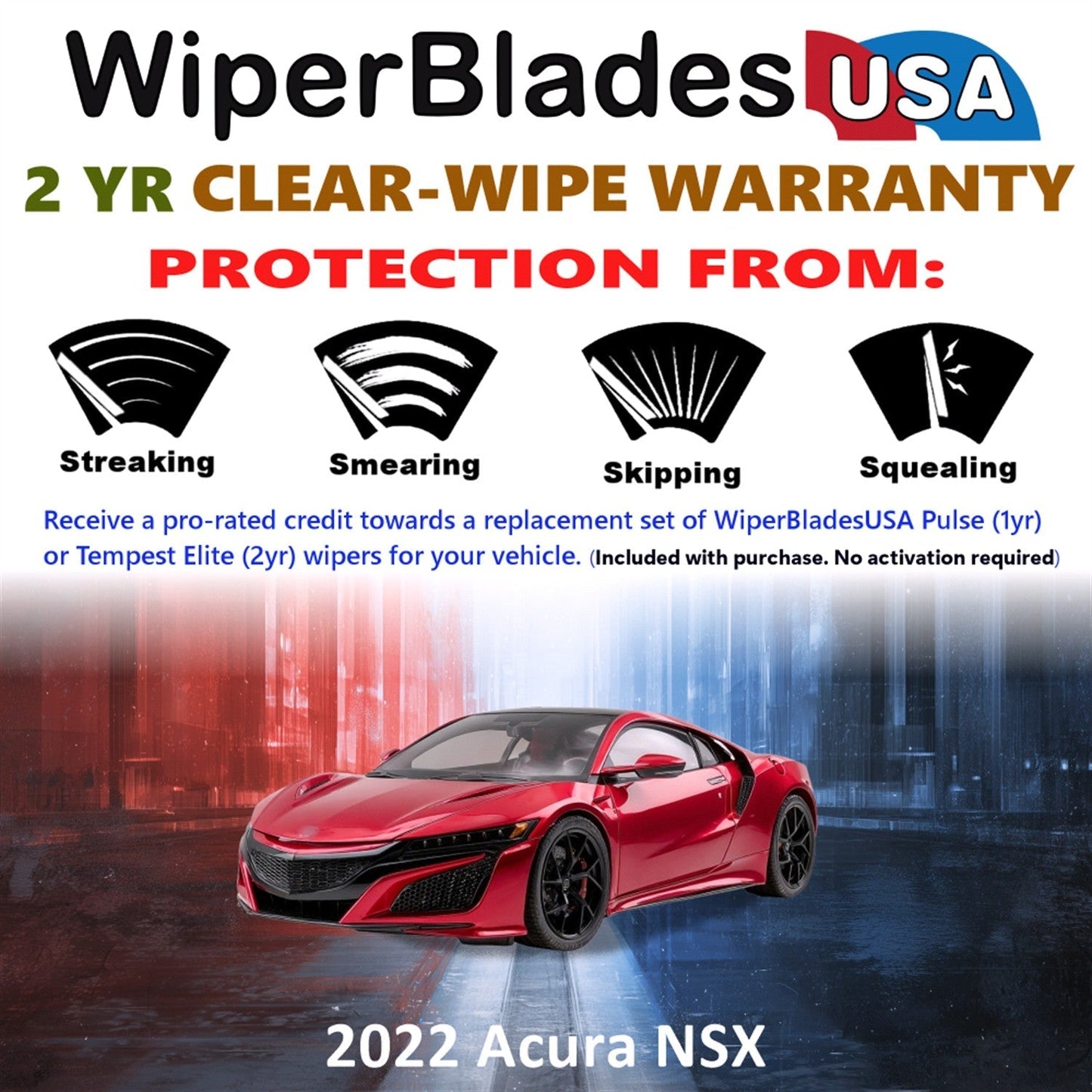 2022 Acura NSX Wiper Blades Set w/2yr Warranty (Set of 2) Tempest Elite Wipers-1