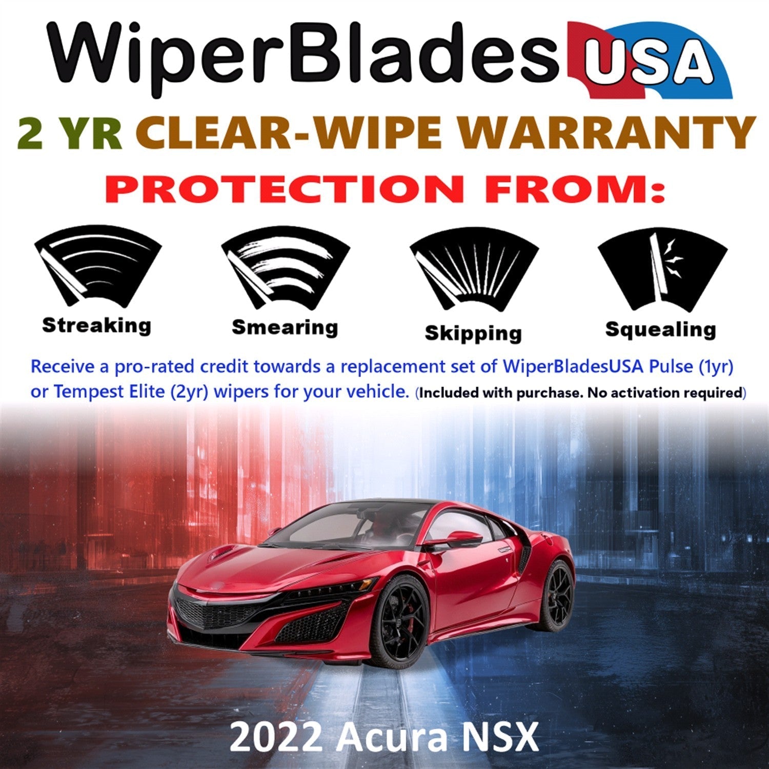 2022 Acura NSX Wiper Blades Set w/2yr Warranty (Set of 2) Tempest Elite Wipers-1