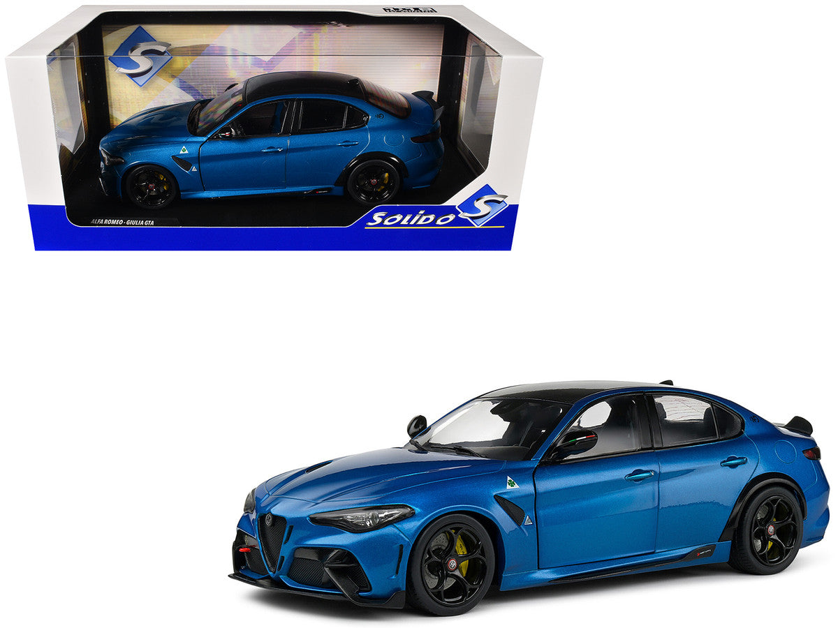 2022 Alfa Romeo Giulia GTA Anodized Blue Metallic with Carbon Top 1/18 Diecast Model Car by Solido-4