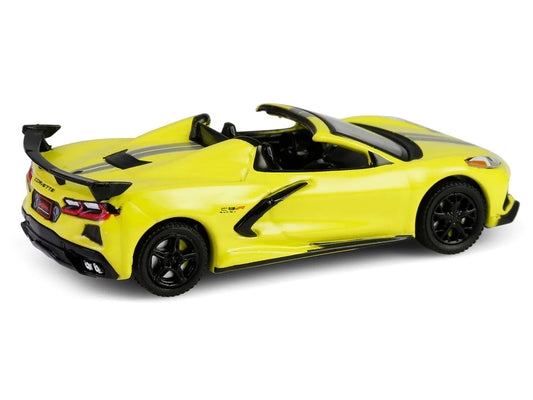 2022 Chevrolet Corvette C8.R Convertible Yellow with Silver Stripes ’Barrett-Jackson’ Series 15 1/64 Diecast Model Car