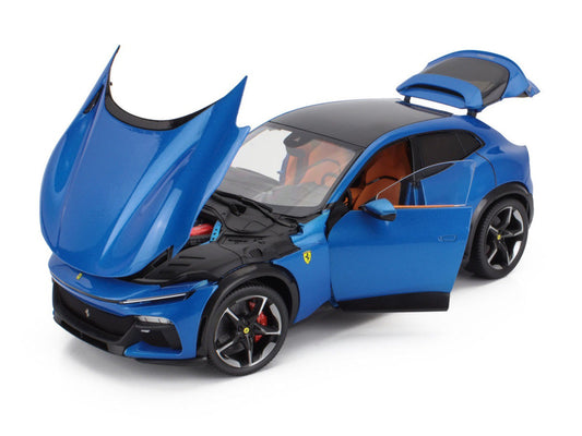 2022 Ferrari Purosangue Blu Corsa Blue Metallic with Black Top and Orange Interior 1/18 Diecast Model Car by Polistil-0