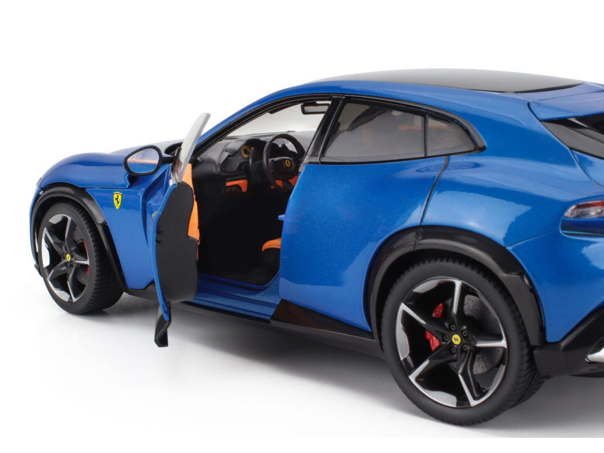 2022 Ferrari Purosangue Blu Corsa Blue Metallic with Black Top and Orange Interior 1/18 Diecast Model Car by Polistil-1