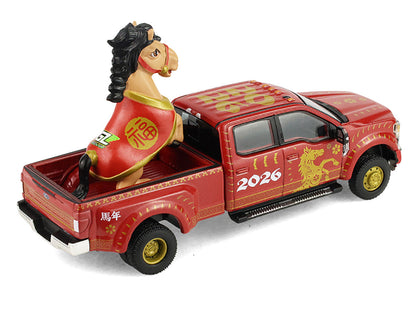 2022 Ford F-450 Dually Pickup Truck "Chinese Zodiac 2026 Year of the Horse" Red with Gold Graphics and Horse Figure "Hobby Exclusive" Series 1/64 Diecast Model Car by Greenlight-3