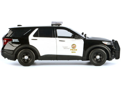 2022 Ford Police Interceptor Utility Black and White "Los Angeles Police Department (LAPD)" with Flashing Light Bar and Front and Rear Lights and Sounds 1/24 Diecast Model Car by Motormax-1