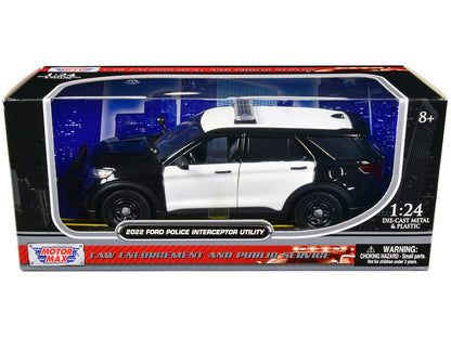 2022 Ford Police Interceptor Utility Unmarked Black and White 1/24 Diecast Model Car by Motormax-1