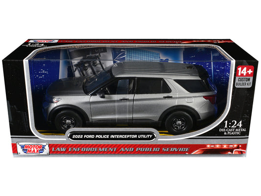 2022 Ford Police Interceptor Utility Unmarked Silver Metallic "Builder's Kit" "Law Enforcement and Public Service" Series 1/24 Diecast Model Car by Motormax-0