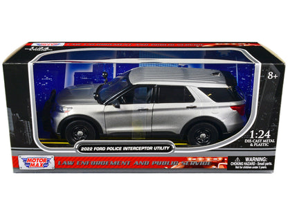 2022 Ford Police Interceptor Utility Unmarked Slick-Top Silver 1/24 Diecast Model Car by Motormax-1