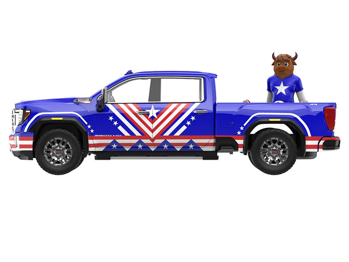 2022 GMC Sierra 3500 HD Pickup Truck Blue with American Soccer Graphics with Bison Figure "International Soccer Celebration '26" Series 1/64 Diecast Model Car by Greenlight-1