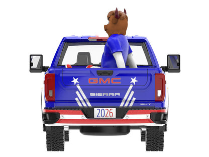 2022 GMC Sierra 3500 HD Pickup Truck Blue with American Soccer Graphics with Bison Figure "International Soccer Celebration '26" Series 1/64 Diecast Model Car by Greenlight-0