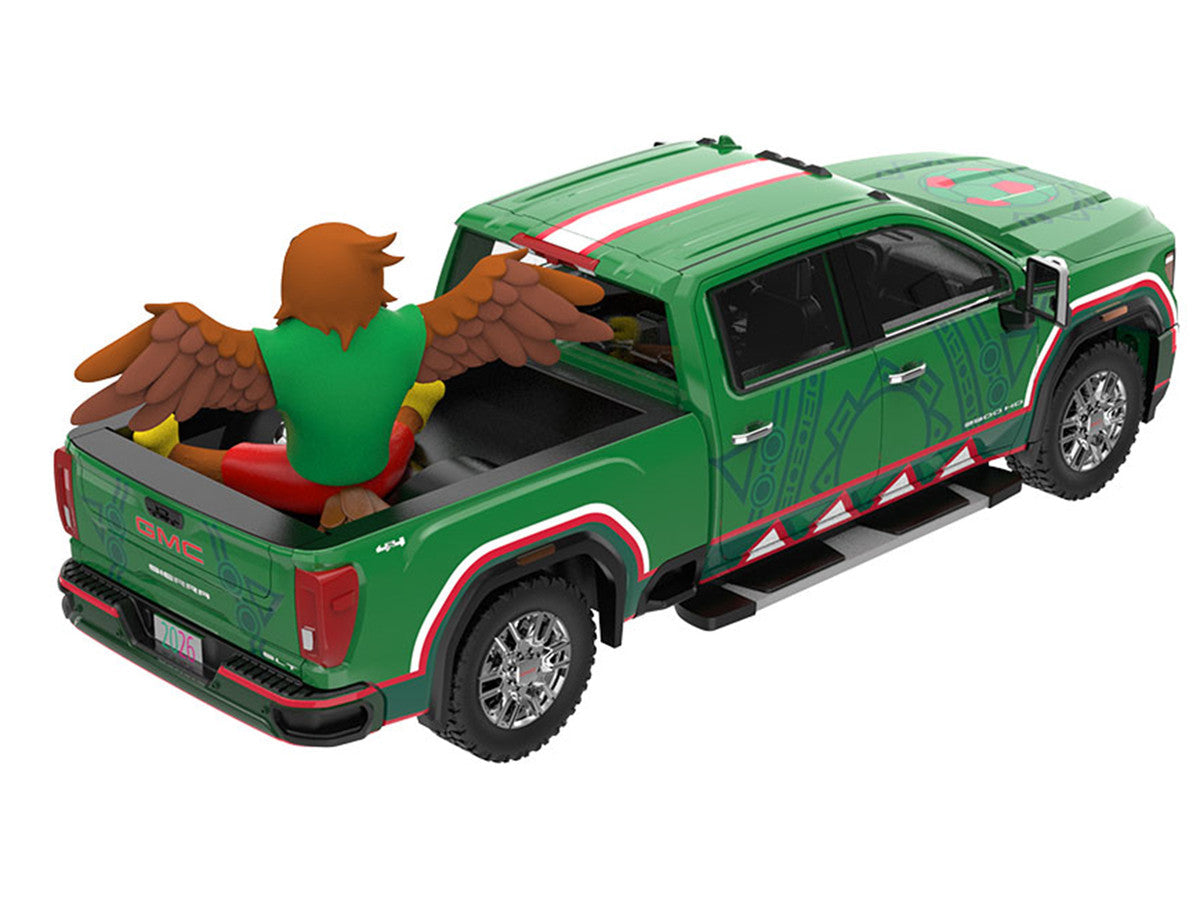 2022 GMC Sierra 3500 HD Pickup Truck Green with Mexican Soccer Graphics with Eagle Figure "International Soccer Celebration '26" Series 1/64 Diecast Model Car by Greenlight-3