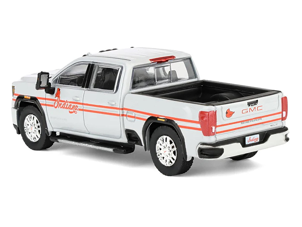 2022 GMC Sierra 3500 HD Pickup Truck "Indiana Cardinals" Silver Metallic with Red Stripes and Cardinal Figure "2025 Greenlight Waltersons Collector's Expo Exclusive" 1/64 Diecast Model Car by Greenlight-1
