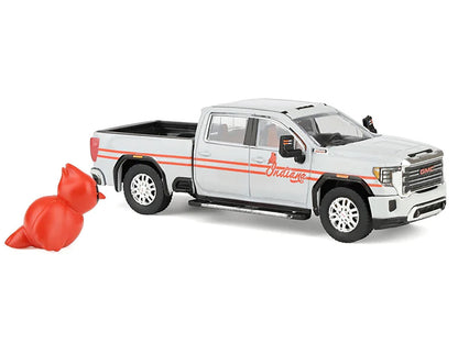 2022 GMC Sierra 3500 HD Pickup Truck "Indiana Cardinals" Silver Metallic with Red Stripes and Cardinal Figure "2025 Greenlight Waltersons Collector's Expo Exclusive" 1/64 Diecast Model Car by Greenlight-0