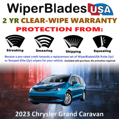 2023 Chrysler Grand Caravan Wiper Blades w/2yr Wear Warranty (Set of 2) Wipers-1
