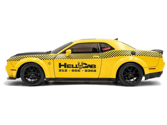 2023 Dodge Challenger SRT Hellcat Redeye Widebody Taxi "NYC Hellcab" Yellow with Black Hood and Graphics 1/18 Diecast Model Car by Solido-0