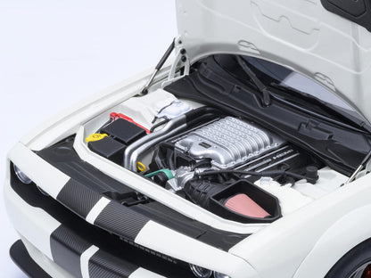 2023 Dodge Challenger SRT Super Stock Knuckle White with Carbon Stripes 1/18 Model Car by Autoart-2