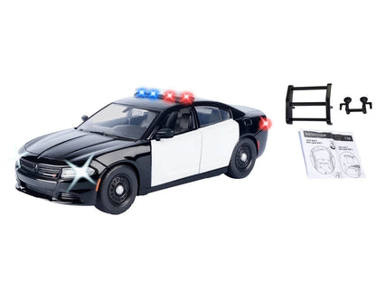 2023 Dodge Charger Pursuit Police Car Black and White with Flashing Light Bar Front and Rear Lights and 2 Sounds "Builder's Kit" 1/24 Diecast Model Car by Motormax-2