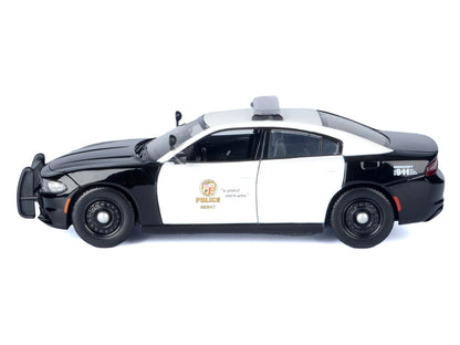 2023 Dodge Charger Pursuit Police Car "LAPD (Los Angeles Police Department)" Black and White "Law Enforcement and Public Service" Series 1/24 Diecast Model Car by Motormax-0