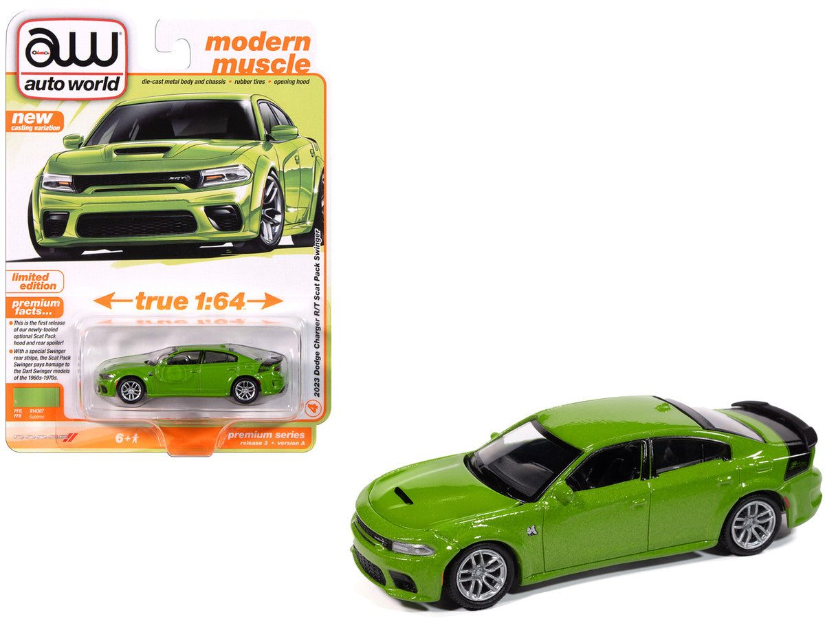 2023 Dodge Charger R/T Scat Pack Swinger Sublime Green Metallic "Modern Muscle" Series 1/64 Diecast Model Car by Auto World-2