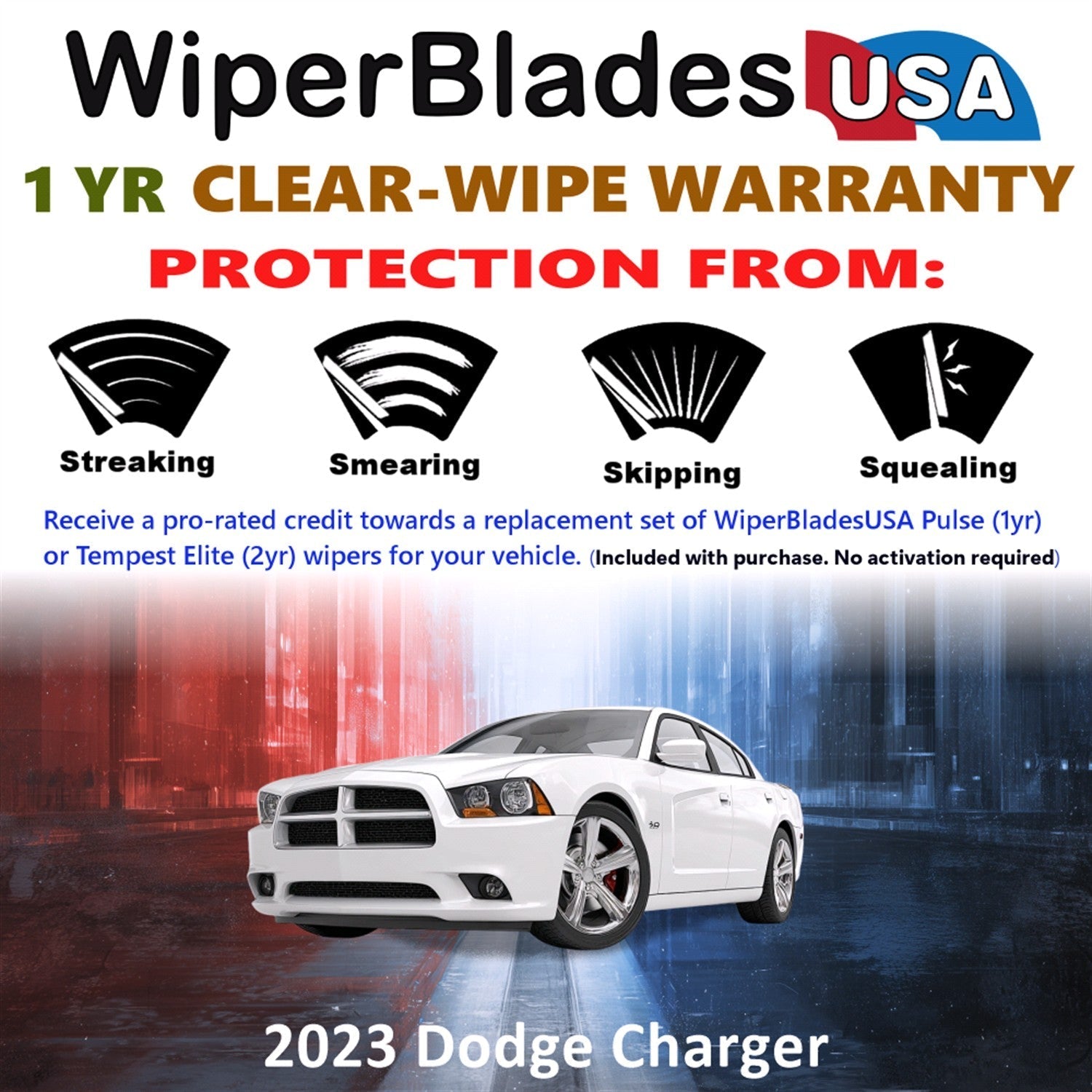 2023 Dodge Charger Wiper Blades Set w/1yr Warranty (Set of 2) Pulse Beam Wipers-1