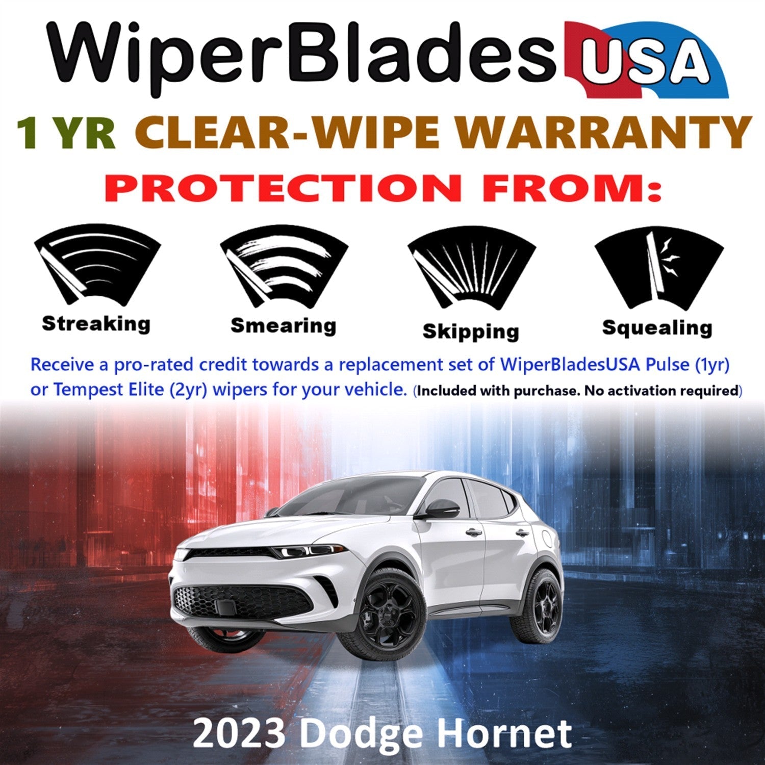 2023 Dodge Hornet Wiper Blades w/1yr Wear Warranty (Set of 3) w/Rear Wipers-1