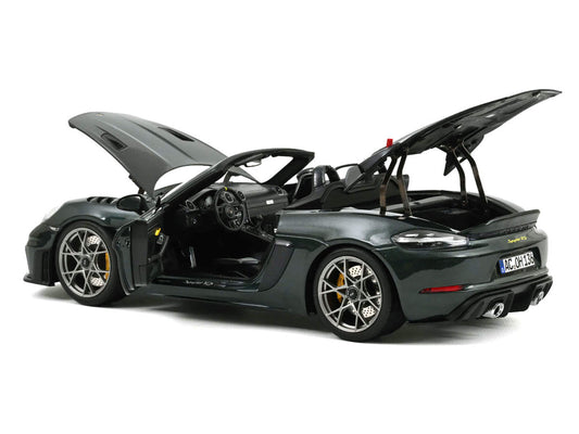 2023 Porsche 718 Spyder RS Weissach Pack Forest Green Metallic with Carbon Hood Stripes 1/18 Diecast Model Car by Norev-1