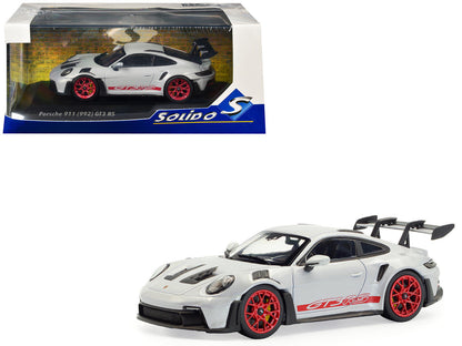 2023 Porsche 911 (992) GT3 RS Ice Gray Metallic with Pyro Red Stripes 1/43 Diecast Model Car by Solido-4