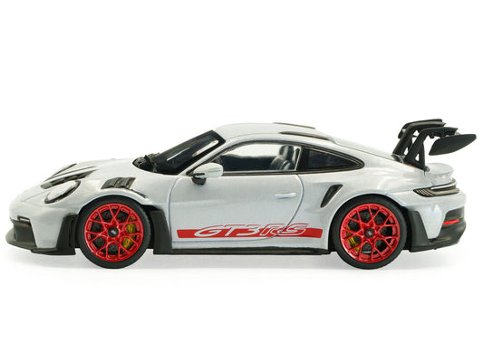 2023 Porsche 911 (992) GT3 RS Ice Gray Metallic with Pyro Red Stripes 1/43 Diecast Model Car by Solido-0