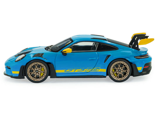 2023 Porsche 911 (992) GT3 RS "Tribute to 24 Hours of Daytona 2003" Riviera Blue with Yellow Stripes 1/43 Diecast Model Car by Solido-1