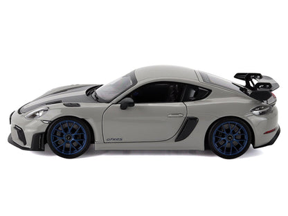 2023 Porsche Cayman GT4 RS Weissach Pack Chalk Gray with Carbon Hood Stripes 1/18 Diecast Model Car by Norev-3