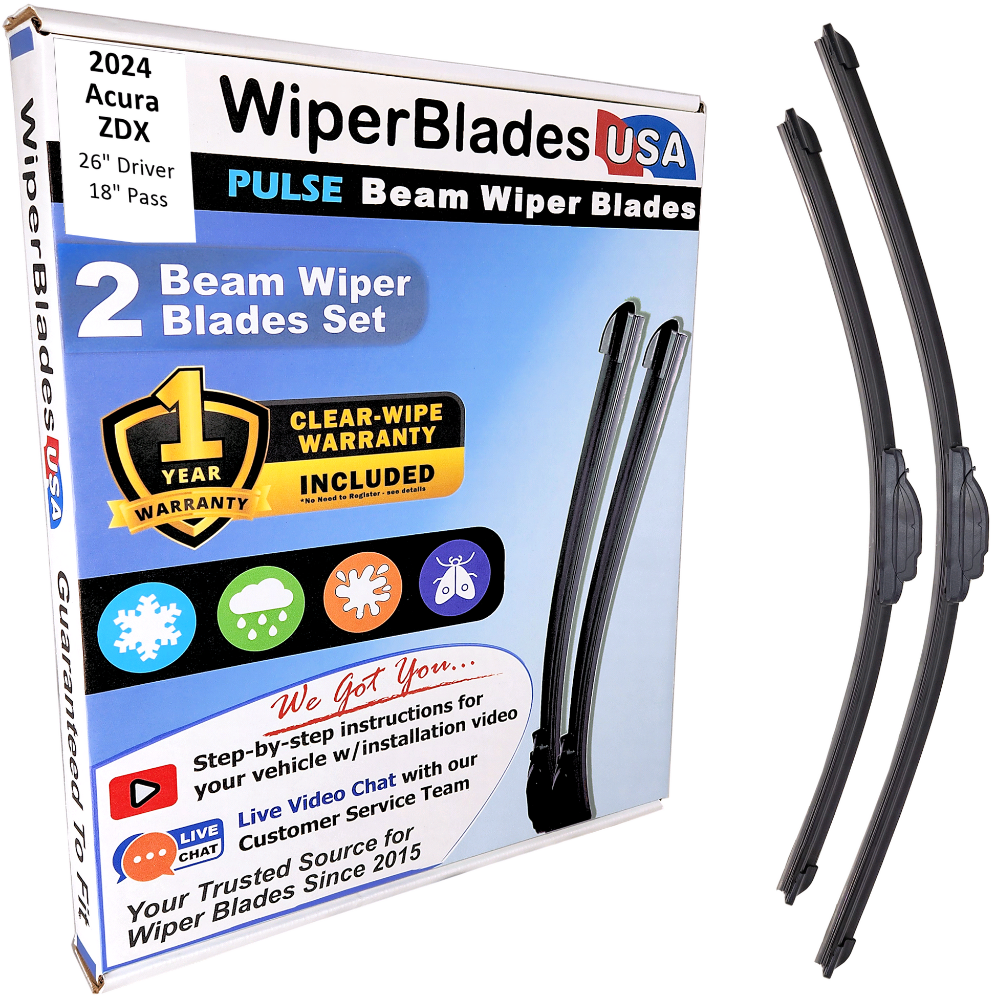 2024 Acura ZDX Wiper Blades Set w/1yr Wear Warranty (Set of 2) Pulse Beam Wipers-0
