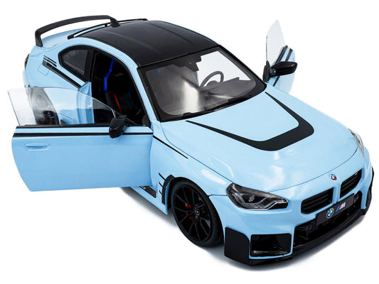 2024 BMW M2 Performance Parts Zandvoort Blue with Carbon Top and Black Stripes 1/18 Diecast Model Car by Solido-1
