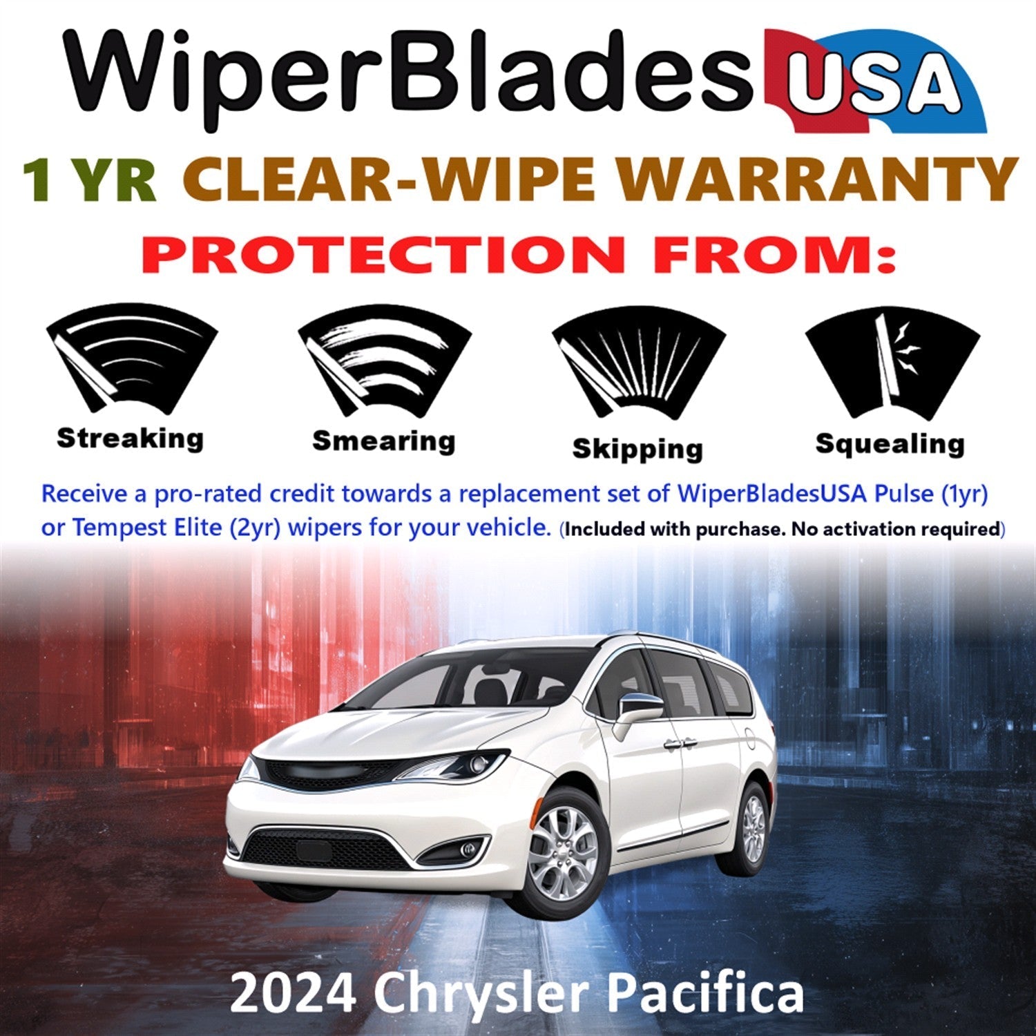 2024 Chrysler Pacifica Wiper Blades w/1yr Wear Warranty (Set of 3) w/Rear Wipers-1