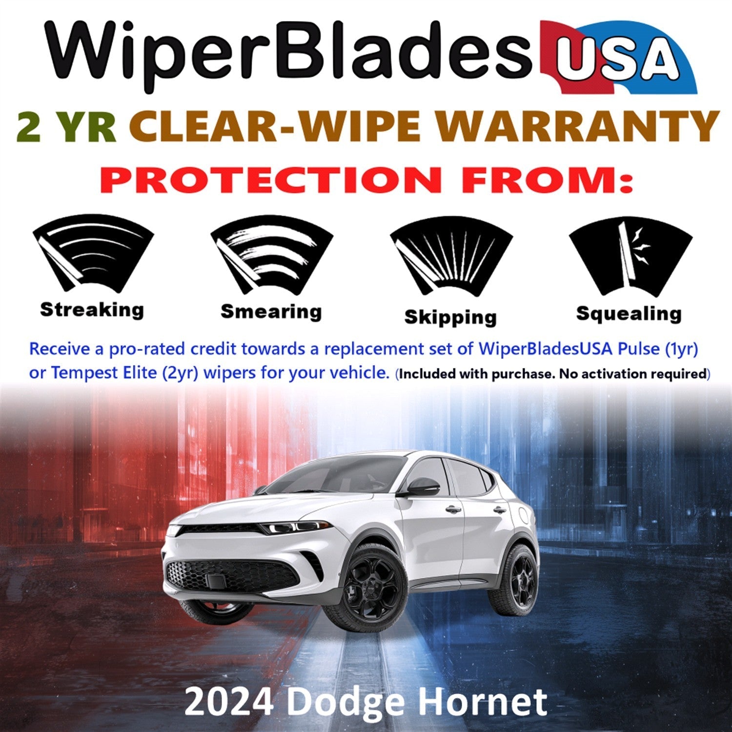 2024 Dodge Hornet Wiper Blades Set w/2yr Wear Warranty (Set of 2) Tempest Elite-1